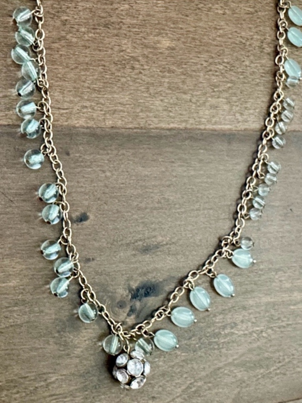J. Crew Gold Tone Blue Beaded Crystal Pendant Necklace